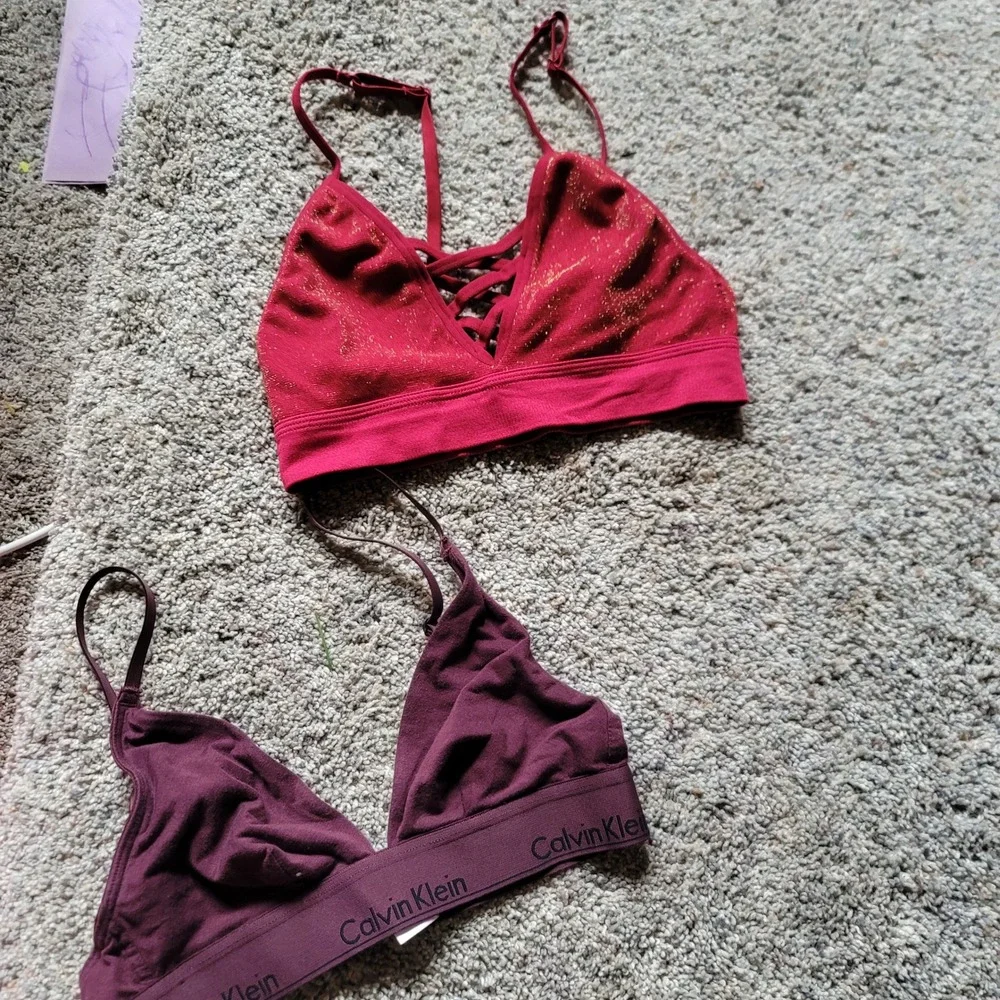 Calvin Klein & VS PINK Bralette Bundle Burgundy Plum Magenta Gold Glitter Small